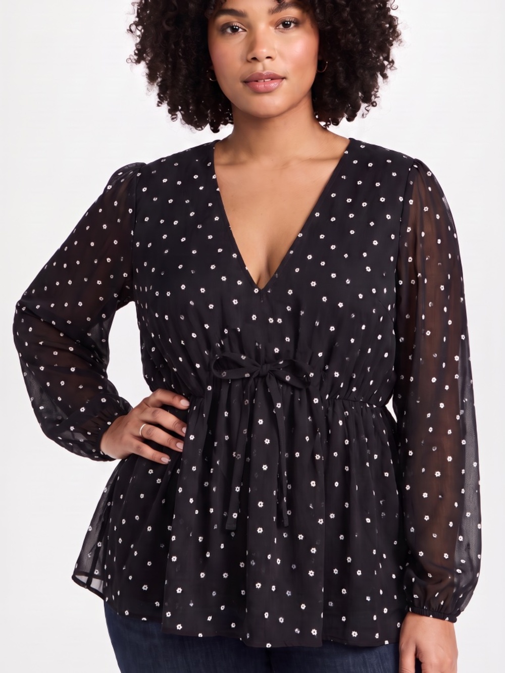 2X Black Silver Floral Metallic Peplum babydoll blouse top Torrid style